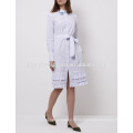 Blanc et bleu rayé brodé col robe de coton Fabrication en gros Fashion femmes vêtements (TA4075D)